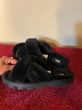 UGG black Fuzzette slippers size 9